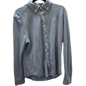 Blue Vineyard Vines long sleeve linen button up Men's Shirt, Large